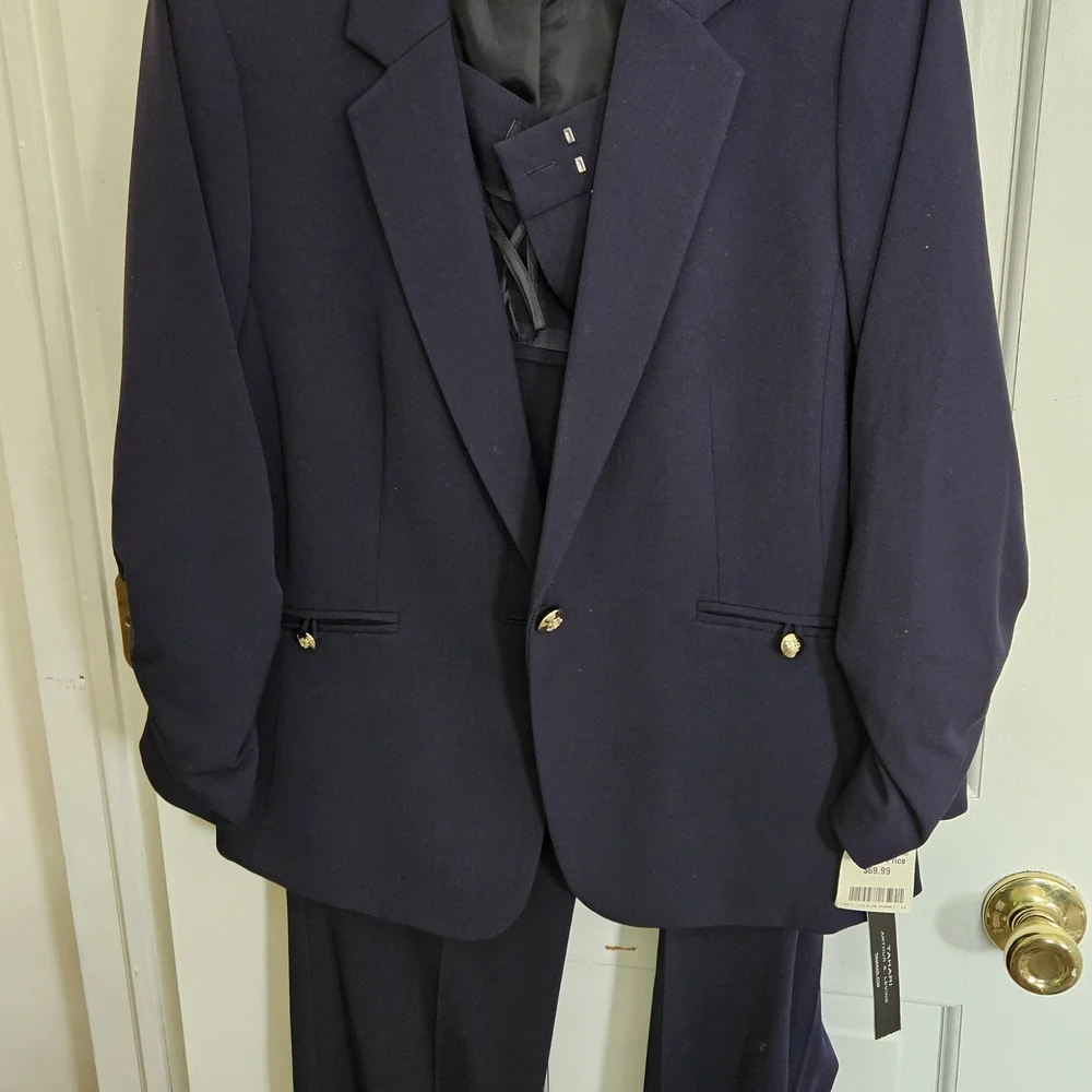 Tahari Navy Blazer with Gold Accent Buttons - Picture 2 of 9